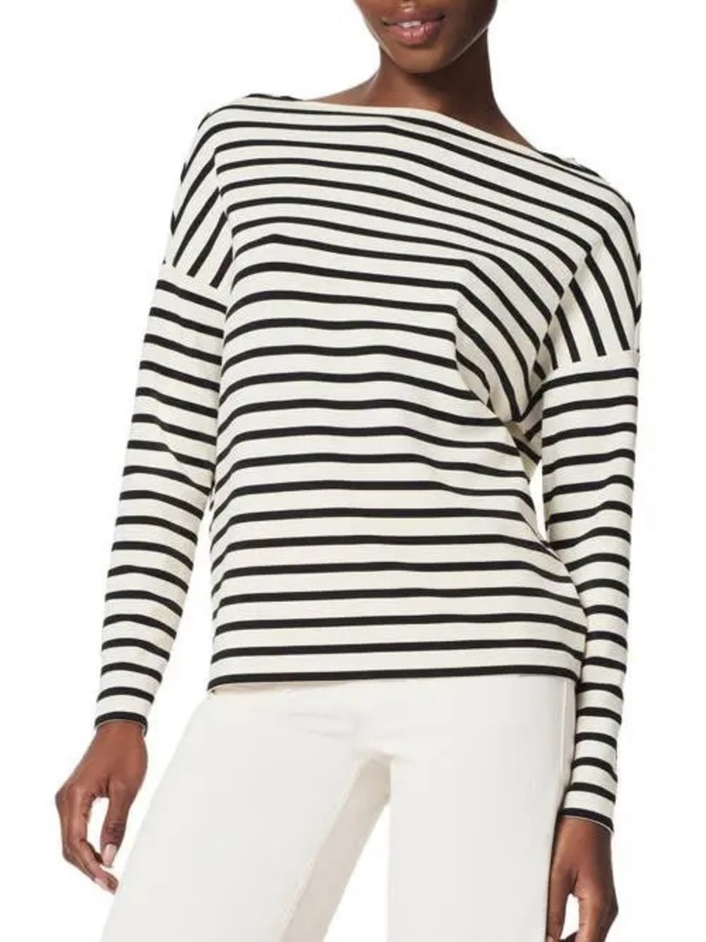 SPANX AirEssentials Boatneck Long Sleeve Top Cream & Black Stripe Sz S